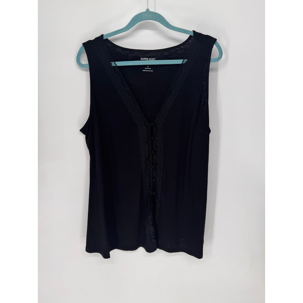 Torrid Fit N Flare Top Womens 2X Black NWT Lace Trim V-Neck Sleeveless Slub
